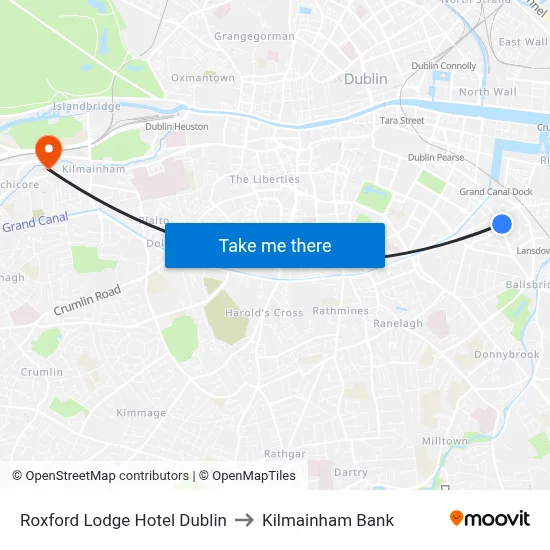Roxford Lodge Hotel Dublin to Kilmainham Bank map