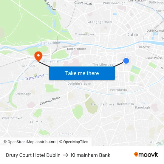 Drury Court Hotel Dublin to Kilmainham Bank map