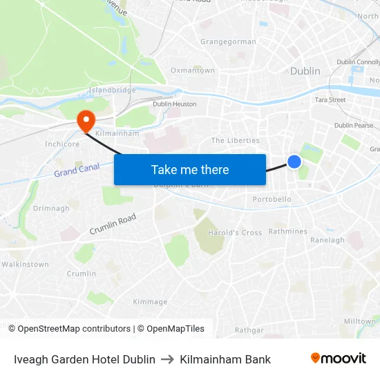 Iveagh Garden Hotel Dublin to Kilmainham Bank map