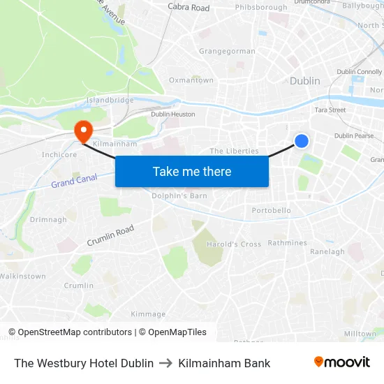 The Westbury Hotel Dublin to Kilmainham Bank map