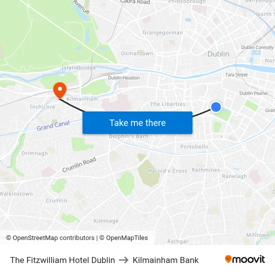 The Fitzwilliam Hotel Dublin to Kilmainham Bank map