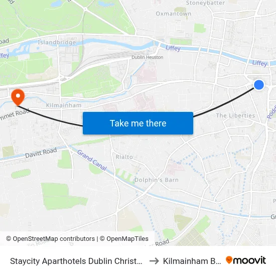 Staycity Aparthotels Dublin Christchurch to Kilmainham Bank map
