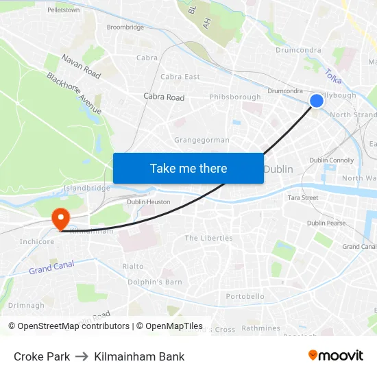 Croke Park to Kilmainham Bank map