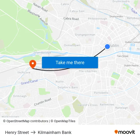 Henry Street to Kilmainham Bank map
