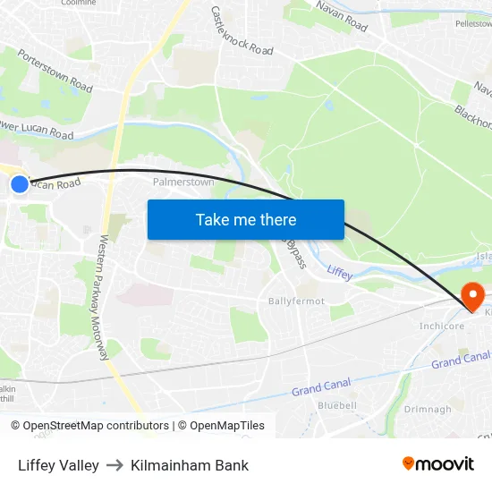 Liffey Valley to Kilmainham Bank map