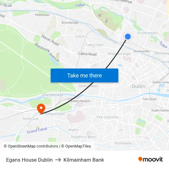 Egans House Dublin to Kilmainham Bank map