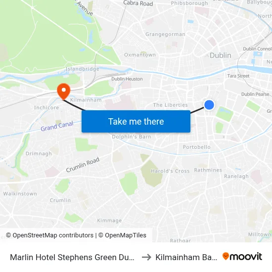 Marlin Hotel Stephens Green Dublin to Kilmainham Bank map