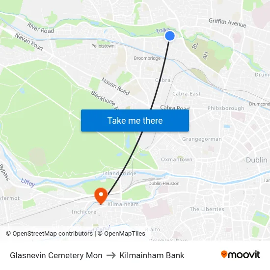 Glasnevin Cemetery Mon to Kilmainham Bank map