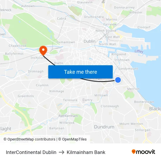 InterContinental Dublin to Kilmainham Bank map