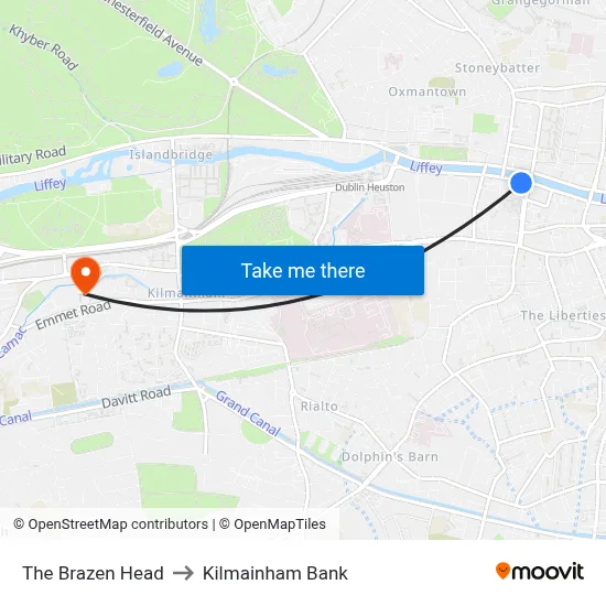The Brazen Head to Kilmainham Bank map