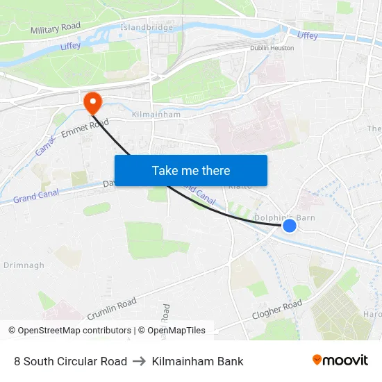8 South Circular Road to Kilmainham Bank map