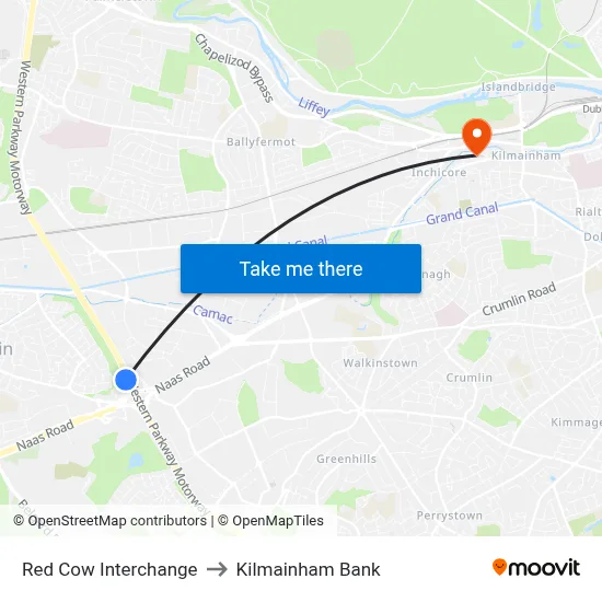 Red Cow Interchange to Kilmainham Bank map