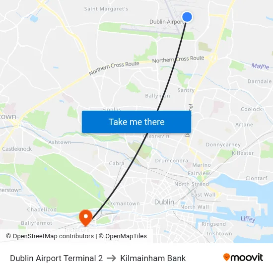 Dublin Airport Terminal 2 to Kilmainham Bank map