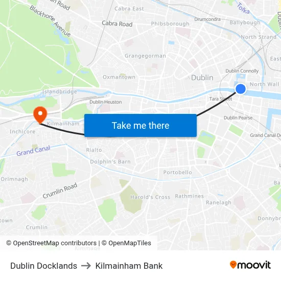 Dublin Docklands to Kilmainham Bank map