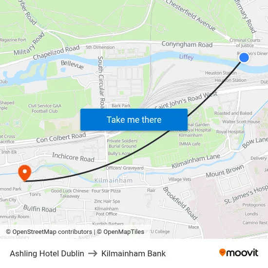 Ashling Hotel Dublin to Kilmainham Bank map