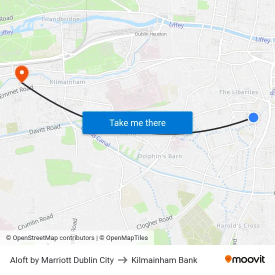 Aloft by Marriott Dublin City to Kilmainham Bank map