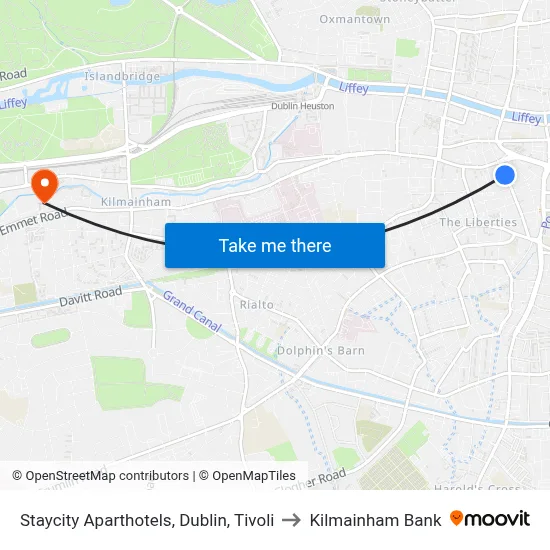 Staycity Aparthotels, Dublin, Tivoli to Kilmainham Bank map