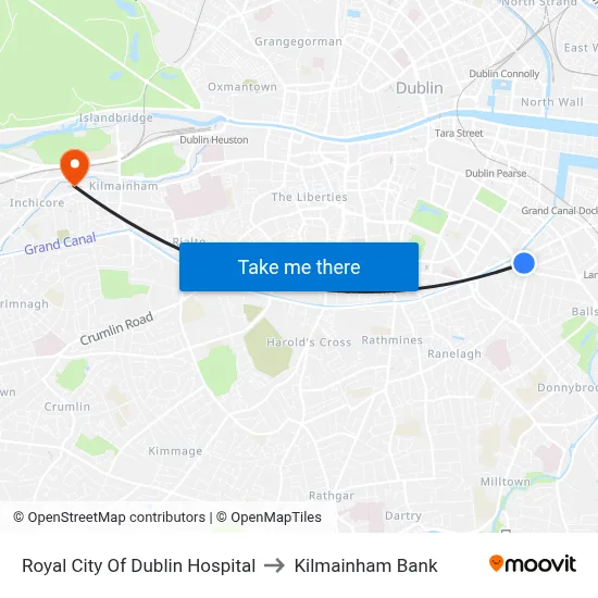 Royal City Of Dublin Hospital to Kilmainham Bank map