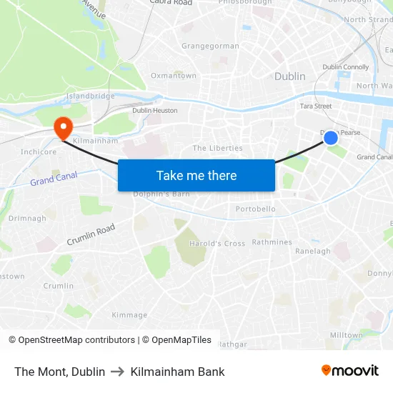 The Mont, Dublin to Kilmainham Bank map