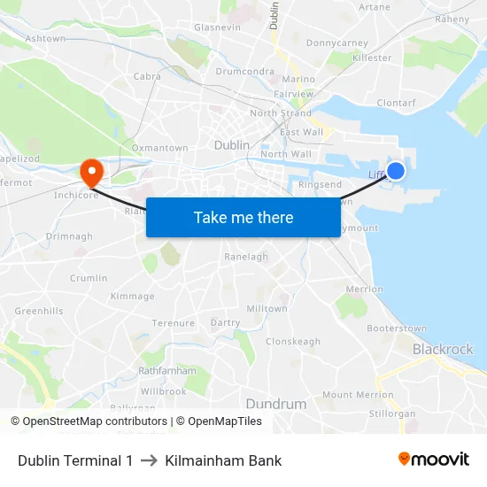 Dublin Terminal 1 to Kilmainham Bank map