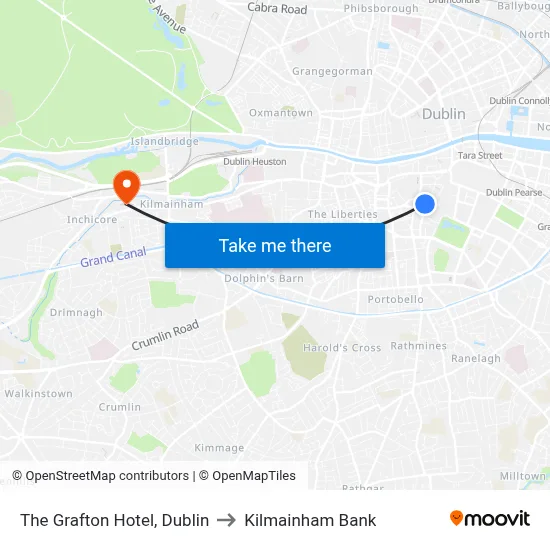 The Grafton Hotel, Dublin to Kilmainham Bank map