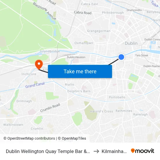 Dublin Wellington Quay Temple Bar &amp; Dublin Castle to Kilmainham Bank map