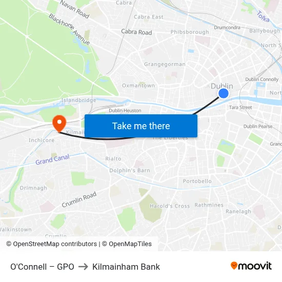 O'Connell – GPO to Kilmainham Bank map