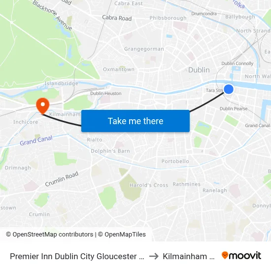 Premier Inn Dublin City Gloucester St South to Kilmainham Bank map