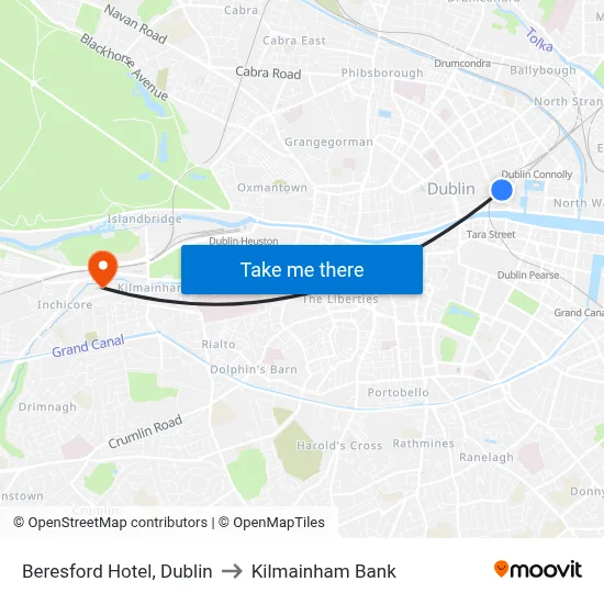 Beresford Hotel, Dublin to Kilmainham Bank map