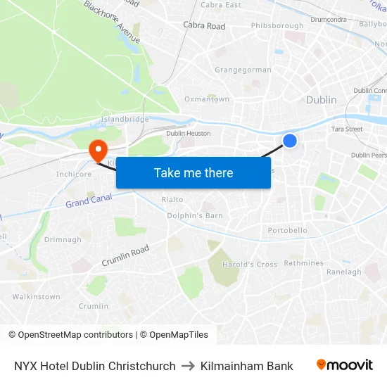 NYX Hotel Dublin Christchurch to Kilmainham Bank map