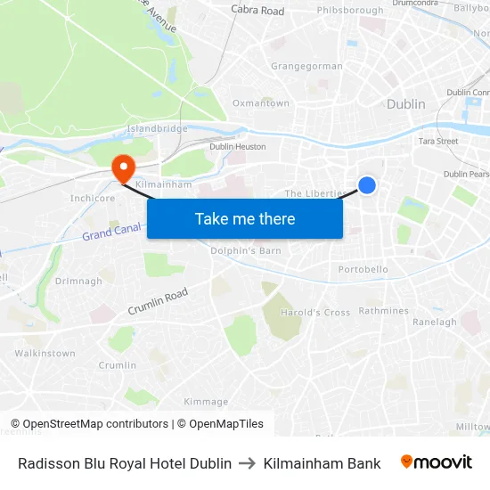 Radisson Blu Royal Hotel Dublin to Kilmainham Bank map