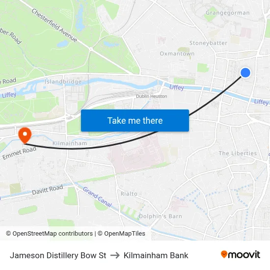 Jameson Distillery Bow St to Kilmainham Bank map