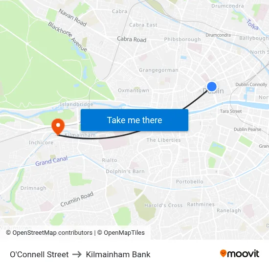 O'Connell Street to Kilmainham Bank map