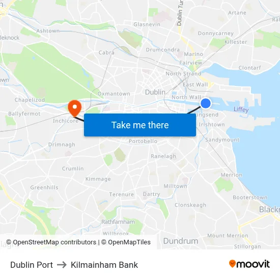 Dublin Port to Kilmainham Bank map