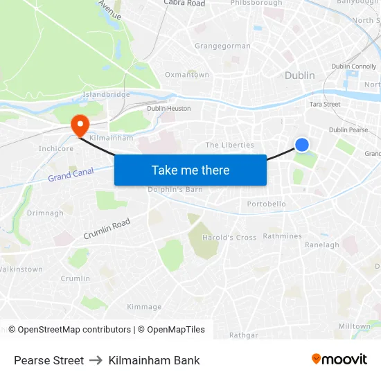 Pearse Street to Kilmainham Bank map