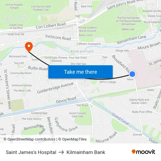 Saint James's Hospital to Kilmainham Bank map