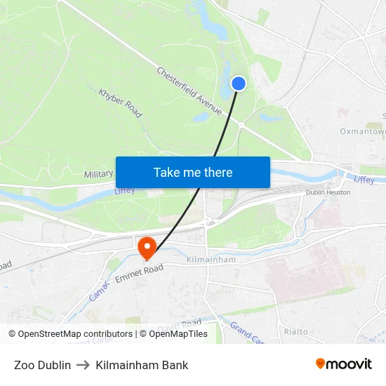 Zoo Dublin to Kilmainham Bank map