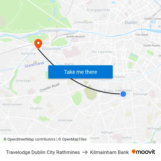 Travelodge Dublin City Rathmines to Kilmainham Bank map