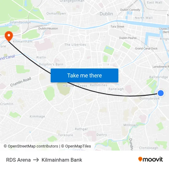RDS Arena to Kilmainham Bank map
