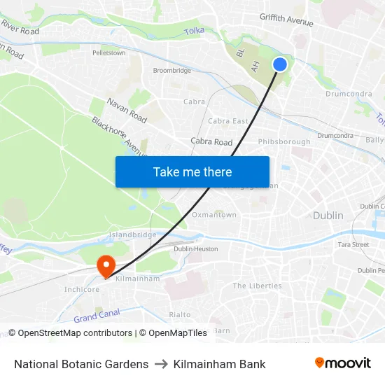 National Botanic Gardens to Kilmainham Bank map