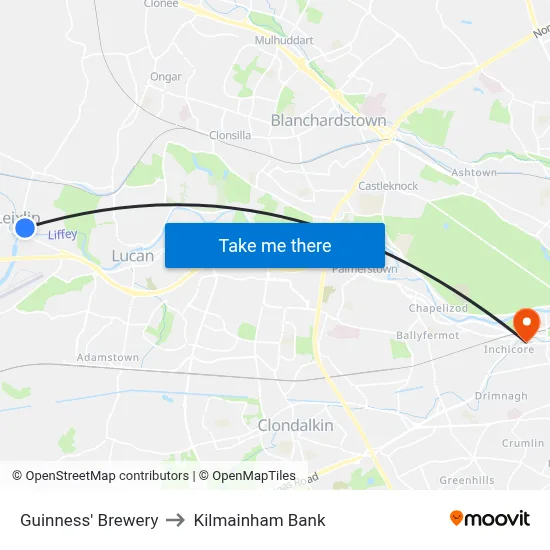 Guinness' Brewery to Kilmainham Bank map