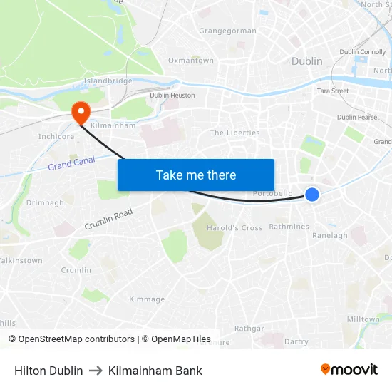 Hilton Dublin to Kilmainham Bank map