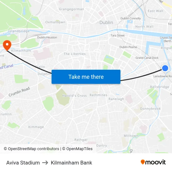 Aviva Stadium to Kilmainham Bank map