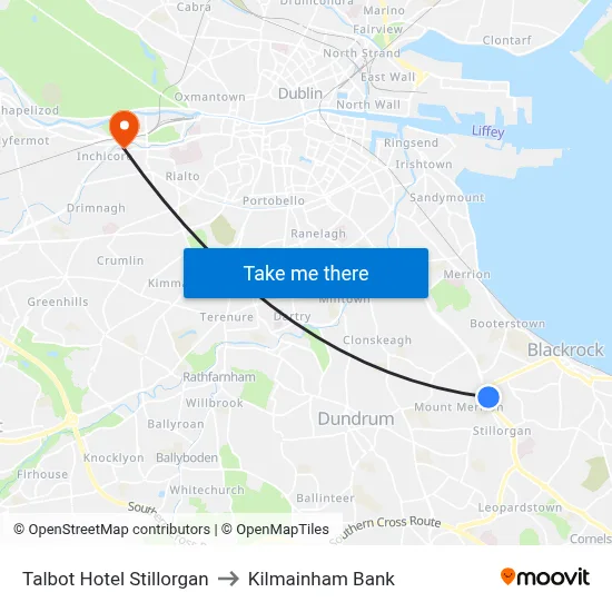 Talbot Hotel Stillorgan to Kilmainham Bank map