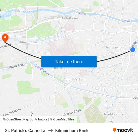 St. Patrick's Cathedral to Kilmainham Bank map