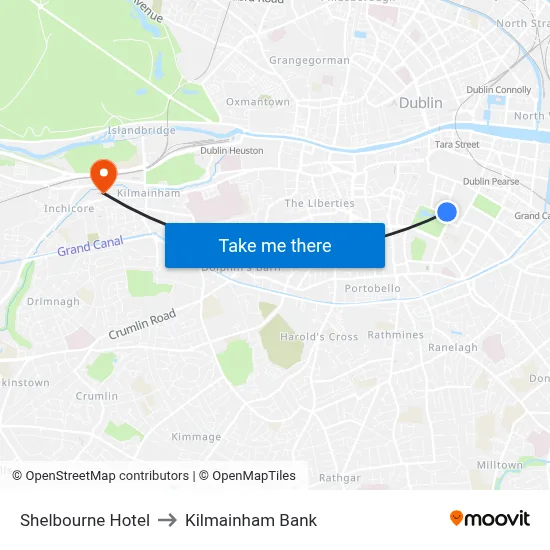 Shelbourne Hotel to Kilmainham Bank map