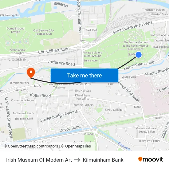 Irish Museum Of Modern Art to Kilmainham Bank map