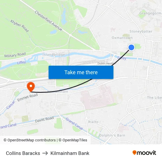 Collins Baracks to Kilmainham Bank map