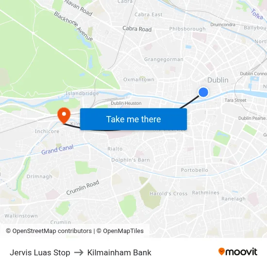 Jervis Luas Stop to Kilmainham Bank map