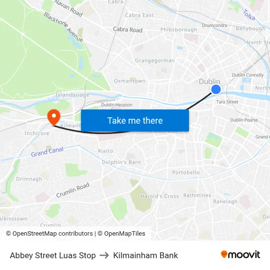 Abbey Street Luas Stop to Kilmainham Bank map